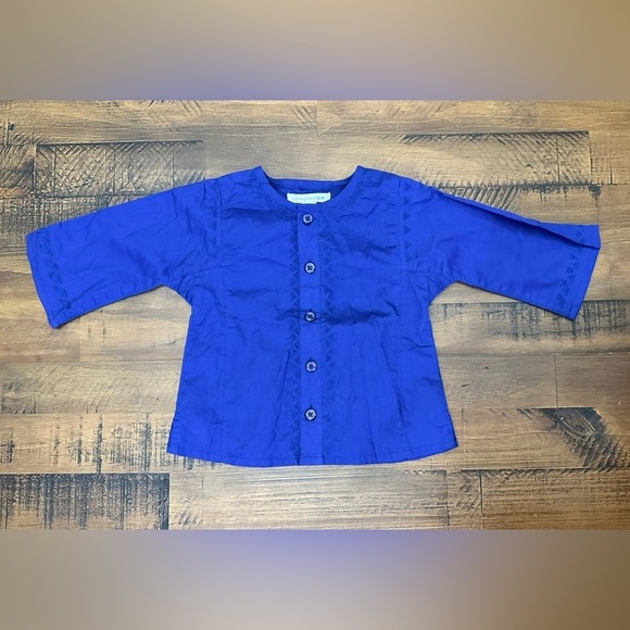 Pottery Barn Kids Navy Embroidered Button Down Top 6-12 Mos NWT - Picture 1 of 5